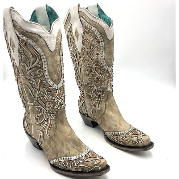 Corral Boots Shoes - Corral Womens Overlay & Embroidered & Studs & Crystals Boots Size 7 M